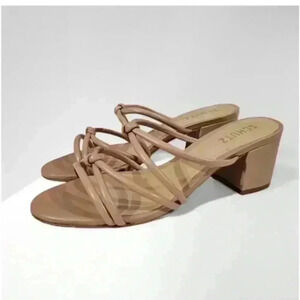 Schutz Sandal Princey Strappy Knotted Heel Womens Shoe Beige Leather Sz11 NWOT